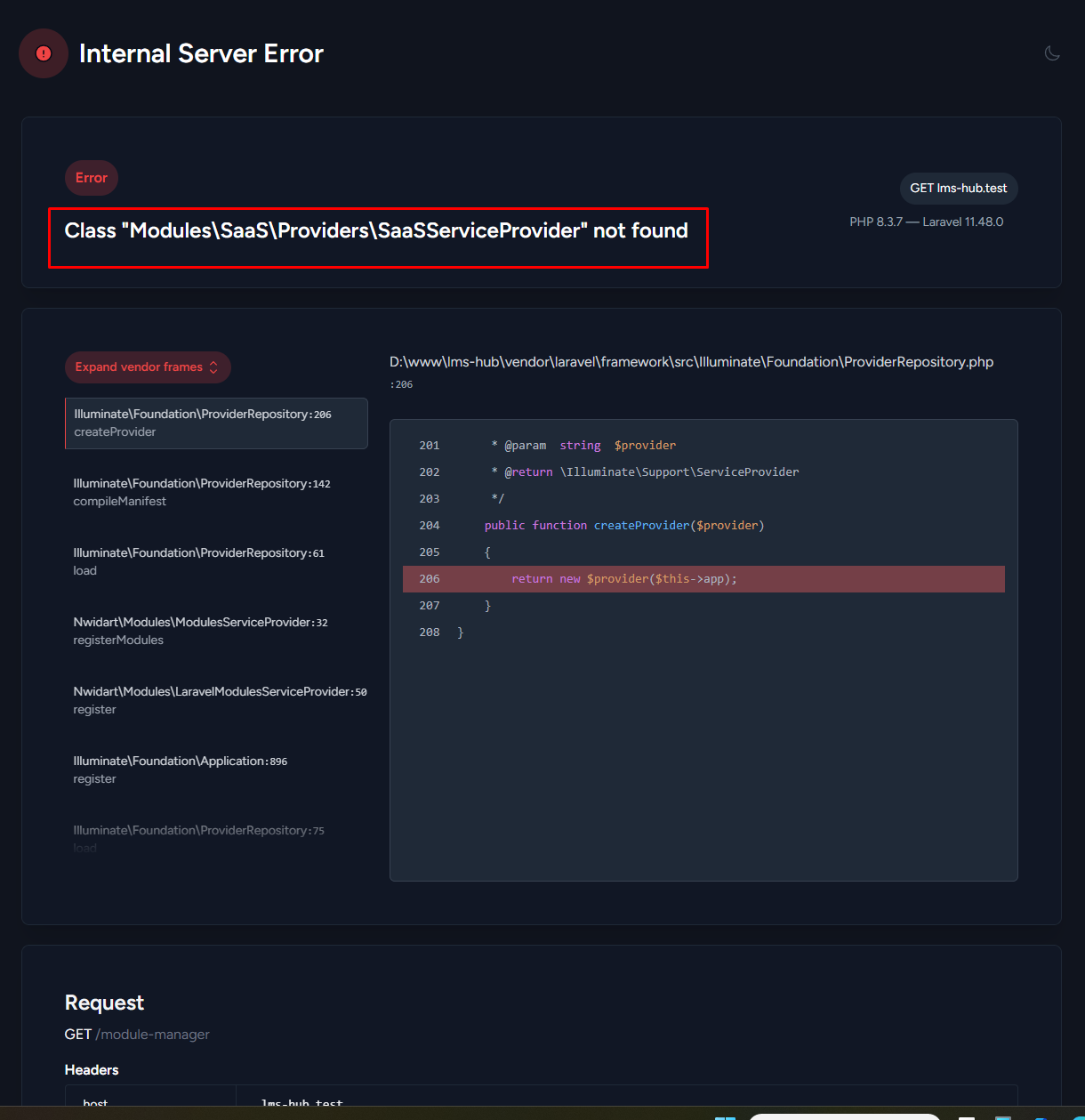 Service Provider Error