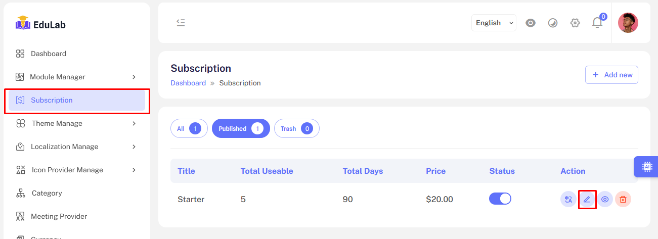 Edit Subscription