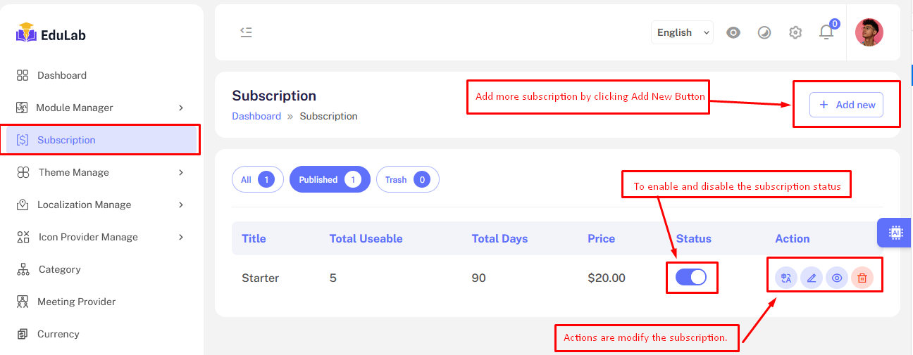 Subscriptions List
